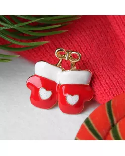 Значок "Новогодняя сказка" варежки с сердечком, цвет красно-белый в золоте арт. СМЛ-105763-1-СМЛ0004311360