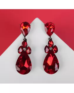 Серьги висячие со стразами "Вечеринка" цветок из капель, цвет красно-белый в золоте арт. СМЛ-34271-3-СМЛ4326255