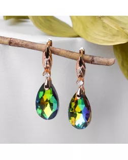 Серьги со стразами "Иллюзион" капля на овале, цвет бело-бензиновый в золоте арт. СМЛ-34294-2-СМЛ4326302