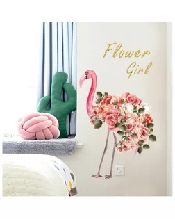 Наклейка пластик интерьерная "Фламинго с розами на хвосте" 50х70 см арт. СМЛ-205486-1-СМЛ0004342223