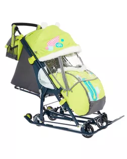 Санки коляска «Ника Детям НД 7-6», рисунок с жирафом, цвет лимонный, механизм качания арт. СМЛ-100466-1-СМЛ0004413794