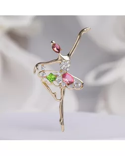 Брошь "Балерина" на сцене, цвет зелёно-красный в золоте арт. СМЛ-185660-1-СМЛ0004434622