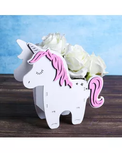 Кашпо деревянное уникальное "Единорог", стандарт, белый розовый арт. СМЛ-70939-1-СМЛ0004513802