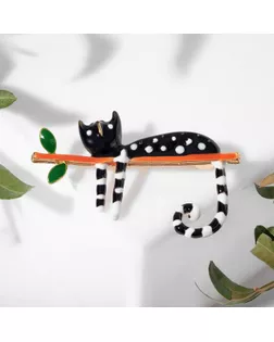 Брошь "Кошка" тропическая на ветке, цветная в золоте арт. СМЛ-223427-1-СМЛ0004570884