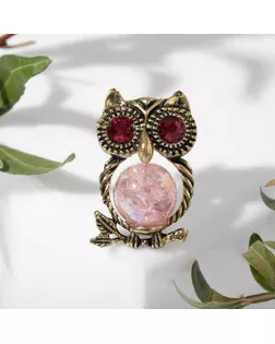 Брошь «Сова» шарик, цвет розовый в чернёном золоте арт. СМЛ-206410-2-СМЛ0004572262