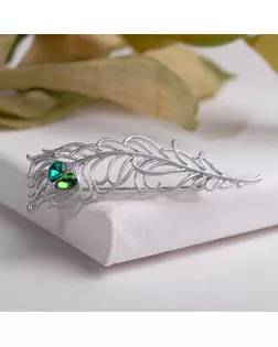 Брошь "Перо", цвет зелёный в матовом серебре арт. СМЛ-223429-1-СМЛ0004572270
