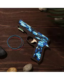 Сувенир деревянный «Резинкострел, синий камуфляж» + 4 резинки арт. СМЛ-127643-1-СМЛ0004576999