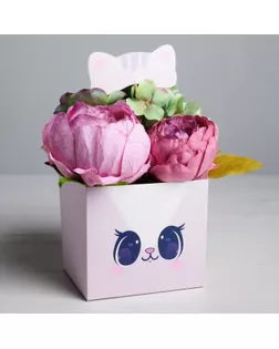 Коробка для цветов с топпером «Котик», 11 х 12 х 10 см арт. СМЛ-78549-1-СМЛ0004627893