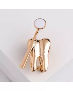 Брошь "Зуб с зеркалом", цвет белый в золоте арт. СМЛ-139223-2-СМЛ0004768343