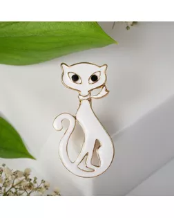 Брошь "Кошка" мур-мур, цвет белый в золоте арт. СМЛ-185664-2-СМЛ0004768378