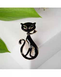 Брошь "Кошка" мур-мур, цвет чёрный в золоте арт. СМЛ-185664-1-СМЛ0004768379
