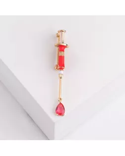 Брошь "Шприц" медицинский, цвет красный в золоте арт. СМЛ-176454-1-СМЛ0004768392