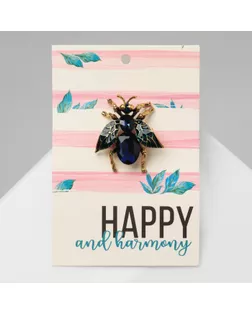 Брошь «Муха» крупная, цвет тёмно-синий в чернёном золоте арт. СМЛ-271827-1-СМЛ0004781284