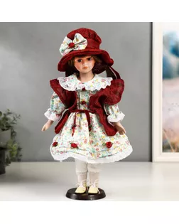 Кукла коллекционная керамика "Вероника в цветочном платье и красном пальто" 40 см арт. СМЛ-136850-1-СМЛ0004822739