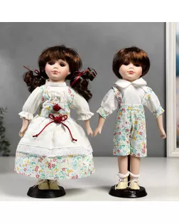 Кукла коллекционная парочка набор 2 шт "Стася и Егор в нарядах в цветочек" 30 см арт. СМЛ-137554-1-СМЛ0004822745