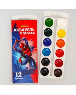 Акварель медовая «Человек-паук», 12 цветов, в картонной коробке, без кисти арт. СМЛ-180396-1-СМЛ0004846912