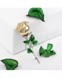 Брошь "Цветок" роза, цвет зелёный в серебряно-золотом арт. СМЛ-176449-2-СМЛ0004856700