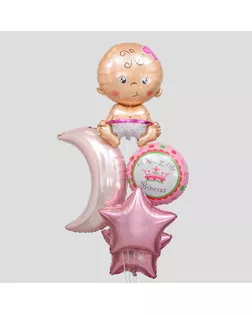 Букет из шаров "С рождением девочки", луна, звезда, младенец фольга, набор из 5 шт.(М) арт. СМЛ-109879-1-СМЛ0004877840