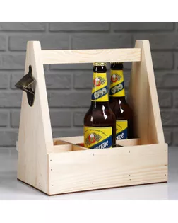 Ящик для пива 27×18×30 см  с открывашкой, под 6 бутылок, деревянный арт. СМЛ-145877-1-СМЛ0004898936