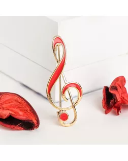 Брошь "Скрипичный ключ" классика, цвет красный в золоте арт. СМЛ-214204-2-СМЛ0004915238