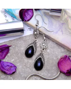 Серьги со стразами "Капля" изящность, цвет чёрный в чернёном серебре арт. СМЛ-32734-1-СМЛ0492548