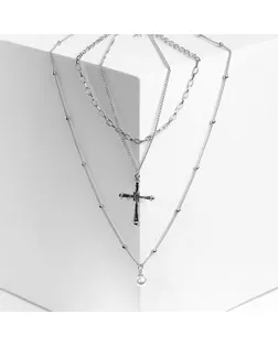 Кулон "Цепь" крест с жемчугом, цвет белый в серебре арт. СМЛ-41628-1-СМЛ0004929715