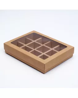 Коробка для конфет, 12 шт, крафт, 19 х 15 х 3,5 см арт. СМЛ-100312-4-СМЛ0004935712