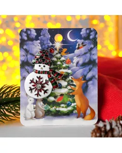 Брошь новогодняя "Снеговик" со снежинкой, цветная в серебре арт. СМЛ-106060-1-СМЛ0004965510