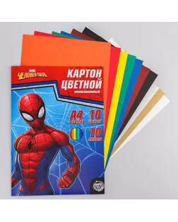 Картон цветной немелованный «Супергерой», А4, 10 л., 10 цв., Человек-паук, 220 г/м2 арт. СМЛ-186567-1-СМЛ0004979434