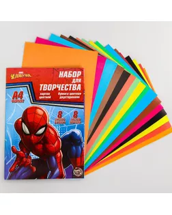 Набор «Герой» А4: 8 листов цветного одностороннего мелованного картона и 8 листов цветной двусторонней бумаги «Человек-паук» арт. СМЛ-220146-1-СМЛ0004979451
