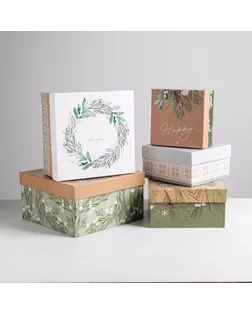 Набор подарочных коробок 5 в 1 «Зимний», 14 × 14 × 8 - 22 × 22 × 12 см арт. СМЛ-86848-1-СМЛ0004992035