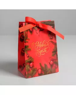 Пакет подарочный с лентой «С Новым годом», 13 × 19 × 9 см арт. СМЛ-93833-1-СМЛ0005013001