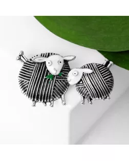 Брошь "Овечки" пара, цвет белый в чернёном серебре арт. СМЛ-176463-2-СМЛ0005018481