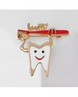 Брошь "Зуб" со щёткой, цвет красно-белый в золоте арт. СМЛ-185669-2-СМЛ0005018499