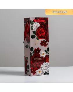 Пакет ламинированный под бутылку Flowers, 13 x 36 x 10 см арт. СМЛ-92446-1-СМЛ0005035719