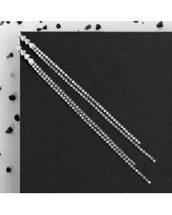 Серьги висячие со стразами "Капель" две нити, цвет бело-чёрный в сером металле арт. СМЛ-40536-3-СМЛ0005046829