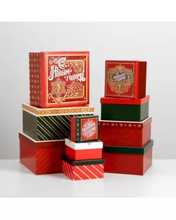 Набор подарочных коробок 10 в 1 «С новым годом», 10.2 × 10.2 × 6‒28.2 × 28.2 × 15 см арт. СМЛ-89182-1-СМЛ0005047029