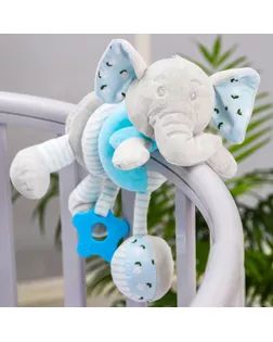 Растяжка - спираль мягкая с погремушкой на кроватку/коляску «Слоник голубой» арт. СМЛ-122587-1-СМЛ0005047675