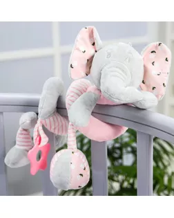 Растяжка - спираль мягкая с погремушкой на кроватку/коляску «Слоник розовый» арт. СМЛ-122588-1-СМЛ0005047676