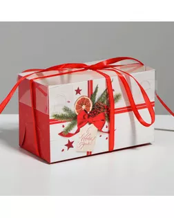 Коробка для капкейка «С Новым годом!», 16 × 8 × 10 см арт. СМЛ-101614-1-СМЛ0005080494