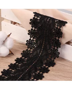 Кружево гипюровое, 90 мм × 6,5 ± 0,5 м, цвет чёрный арт. СМЛ-178787-1-СМЛ0005128701