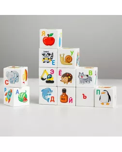 Кубики деревянные «Кубики для умников. Учим алфавит» 12 шт (белые) арт. СМЛ-86878-1-СМЛ0005134167