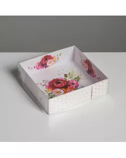 Коробка для макарун с подложками «Цветы», 12 х 12 х 3 см арт. СМЛ-101794-1-СМЛ0005139763