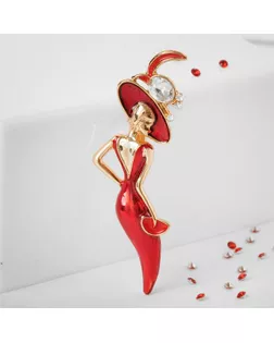 Брошь "Леди" в шляпке, цвет красный в золоте арт. СМЛ-178796-1-СМЛ0005221040