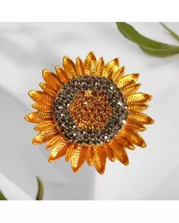 Брошь "Подсолнух", цвет чёрно-золотой в золоте арт. СМЛ-179012-1-СМЛ0005226953