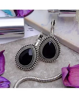 Серьги со стразами "Капля" изящность, цвет чёрный в чернёном серебре арт. СМЛ-24472-1-СМЛ0523272