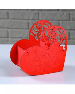 Кашпо деревянное "Сердце ажурное", красный, 18×8.6×14 см арт. СМЛ-121951-1-СМЛ0005241944