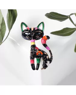 Брошь "Кошка" расписная, цвет чёрный в золоте арт. СМЛ-178873-2-СМЛ0005244545
