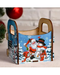 Кашпо деревянное "Санта и снеговик", 10×10.5×11 см арт. СМЛ-121822-1-СМЛ0005249119