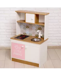 Набор игровой мебели «Детская кухня Sitstep», бело-бежевый корпус, фасады бело-розовые, фартук цветы арт. СМЛ-118215-1-СМЛ0005274751